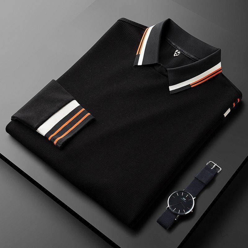 Men's Long Sleeve Polo Jumper Textured Knit Contrast Collar Regular Fit