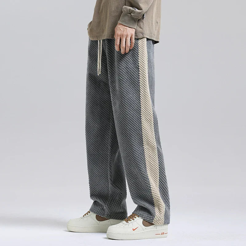 Men's Wide Leg Pants Drawstring Waist Side Stripe Relaxed Fit Casual