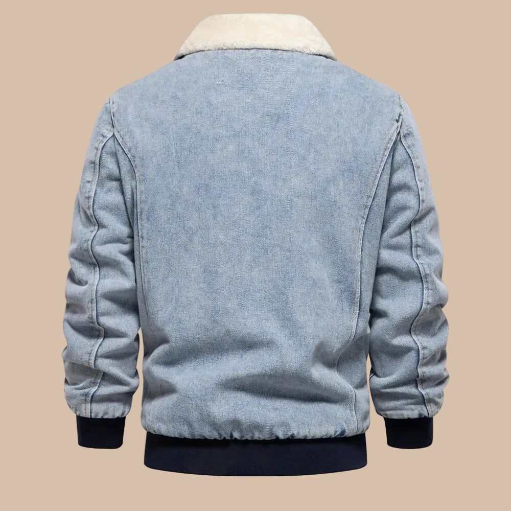 Men's Zip-Up Jacket Fold-Over Collar Front Pockets Casual Regular Fit