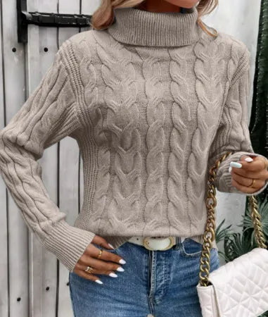 Women's Turtleneck Knitted Sweater Slim Fit Long Sleeve Casual