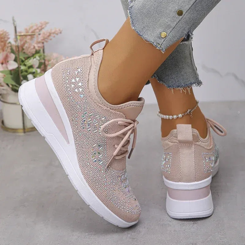 Women's Orthopedic Sneaker Rhinestone Lace-Up Casual Comfort Everyday Shoe