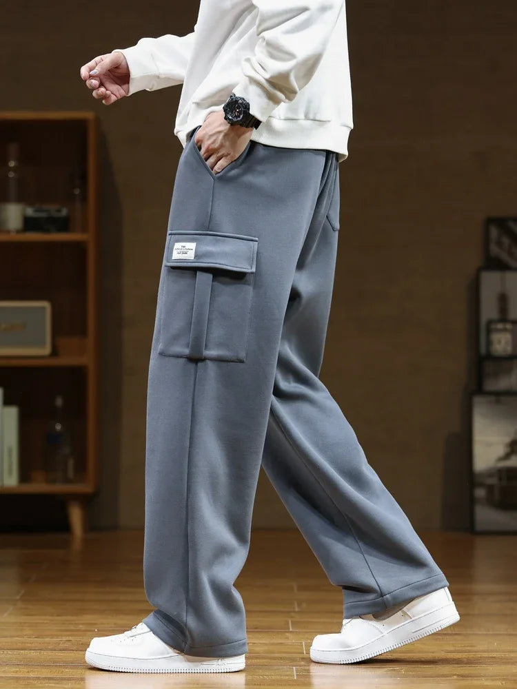 Men's Cargo Sweatpants Wide Leg Drawstring Relaxed Fit Flap Pockets