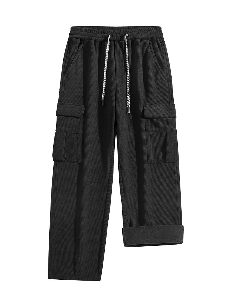Men's Wide Leg Cargo Pants Drawstring Waist Relaxed Casual