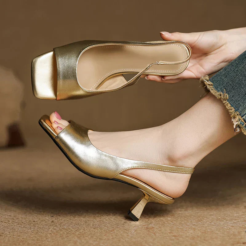 Women's Leather Slingback Heels Kendra Square Toe Comfortable Everyday