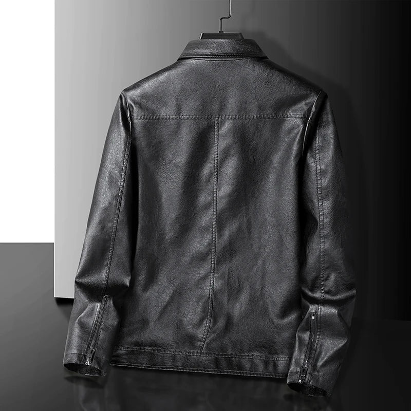 Men's Zip Up Jacket Point Collar Panel Stitching Side Pockets Casual