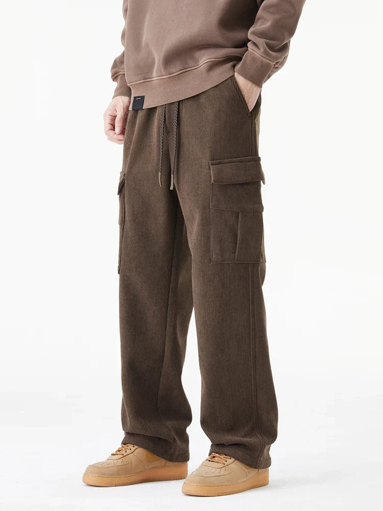 Men's Wide Leg Cargo Pants Drawstring Waist Relaxed Casual
