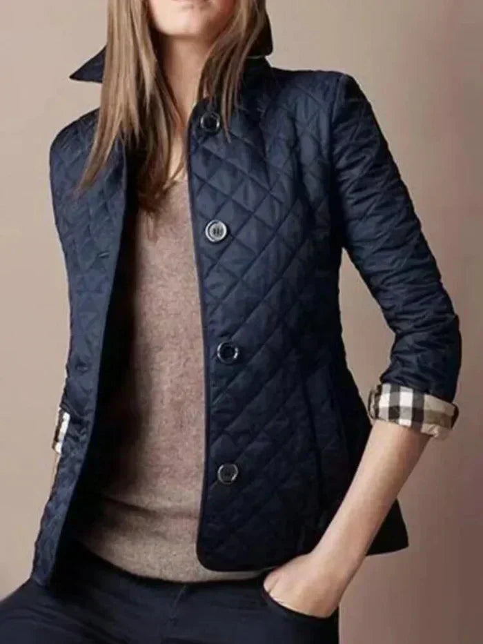 Women's Quilted Jacket Lightweight Warm Diamond Stitch Elegant Casual