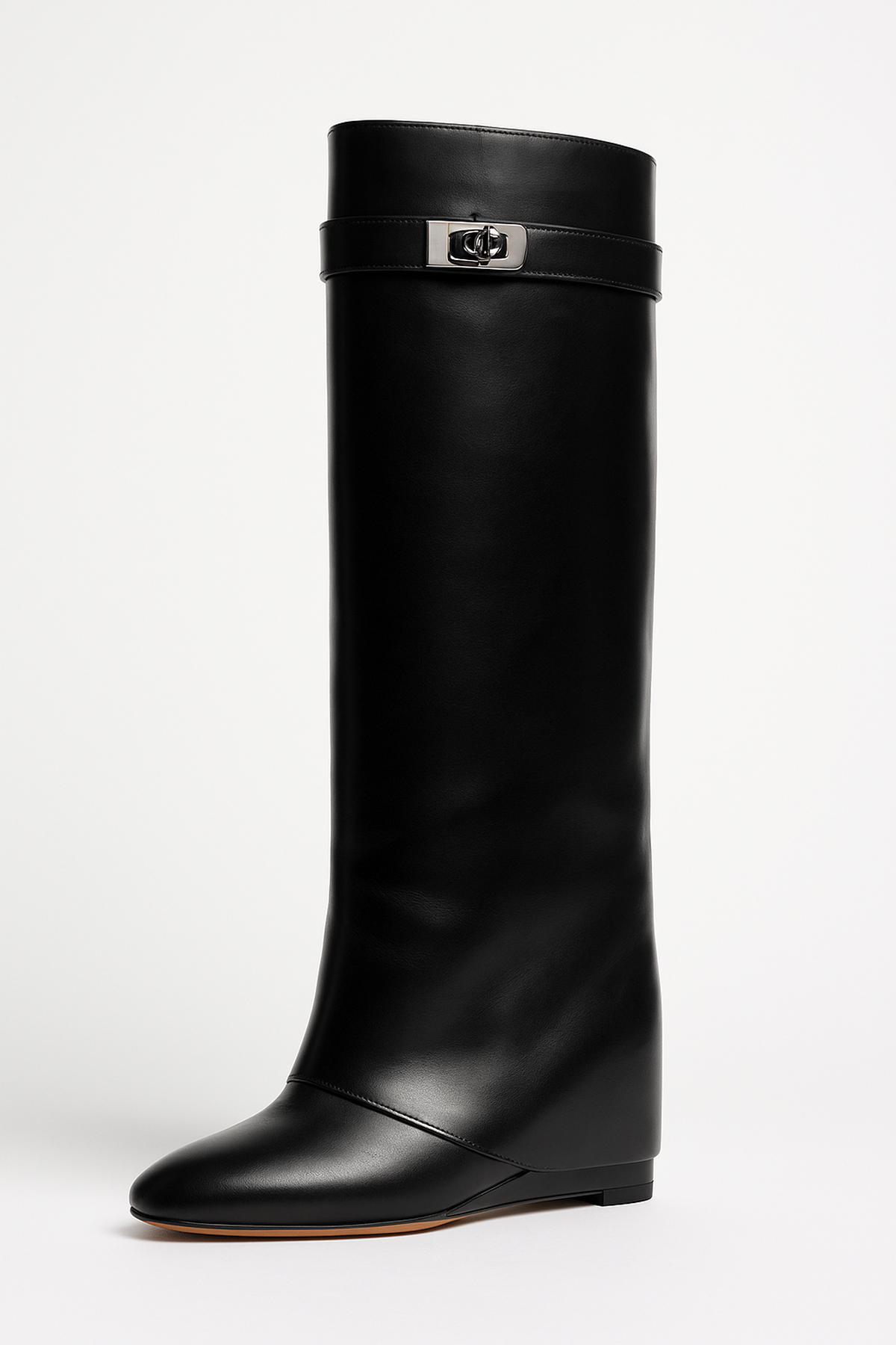 Knee High Wedge Boots Women Buckle Strap Simple Casual Work Everyday