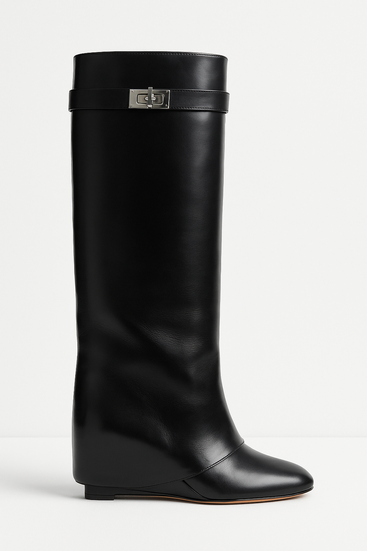 Knee High Wedge Boots Women Buckle Strap Simple Casual Work Everyday