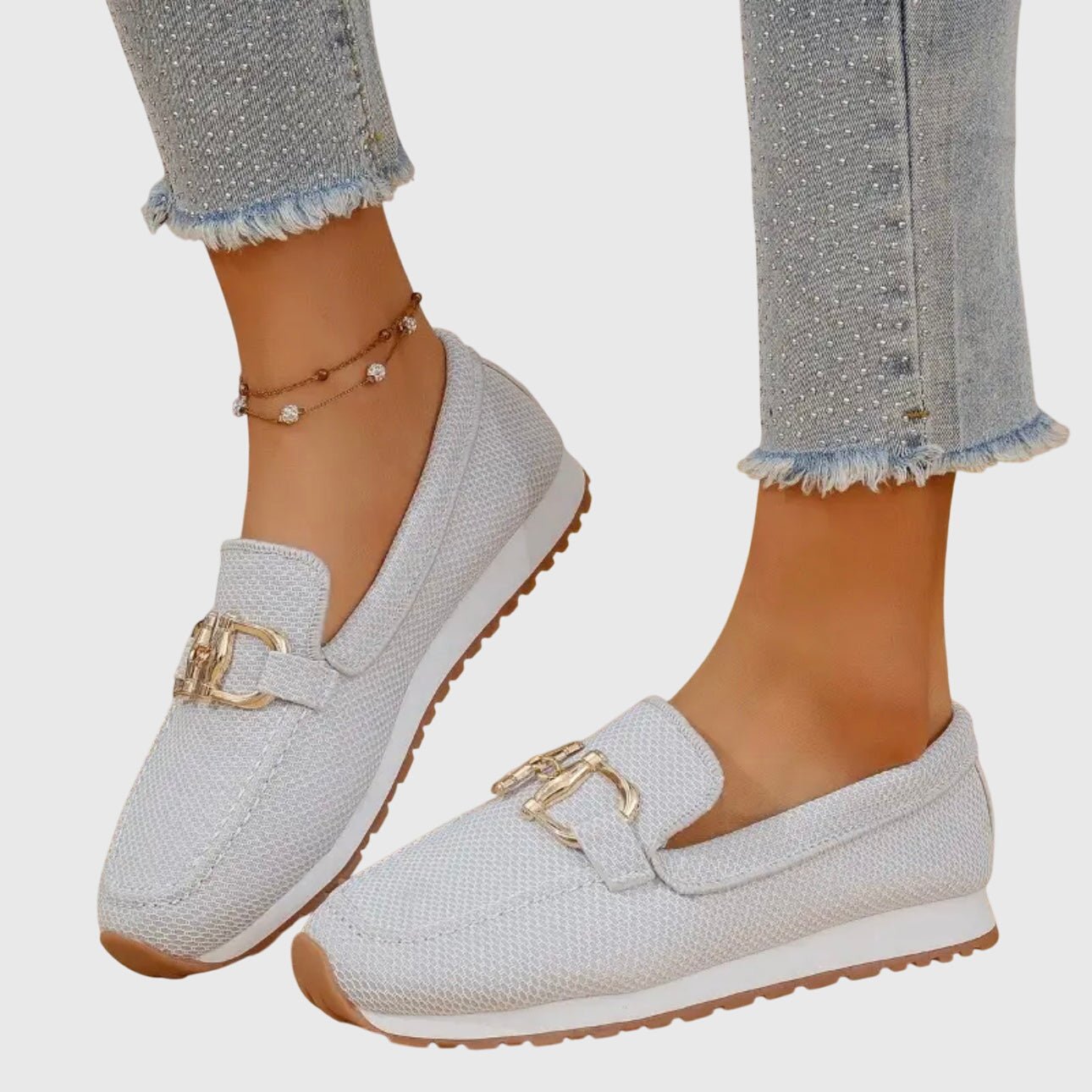 Women's Orthopedic Loafers Comfort Slip On Shoes Gold Details Everyday