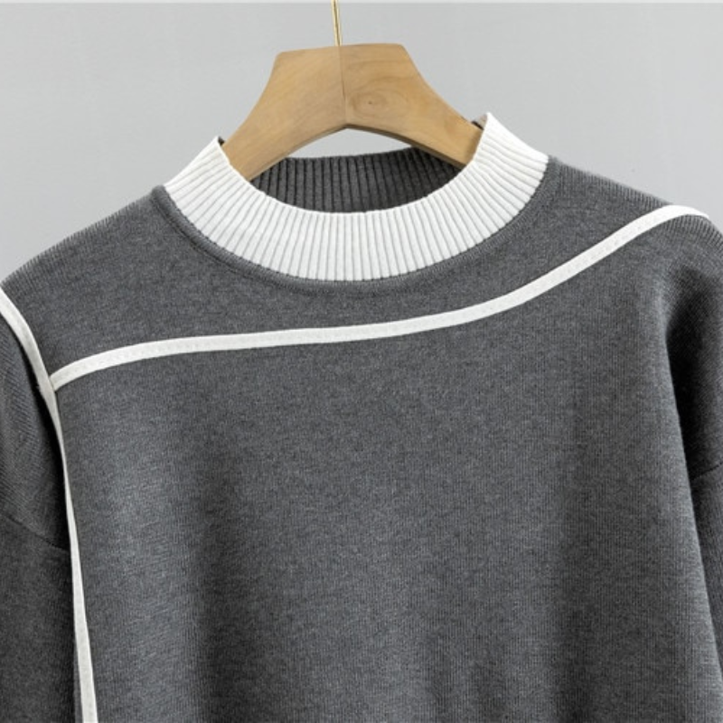 Women's Knit Two Piece Set Mock Neck Jumper Tapered Joggers Contrast