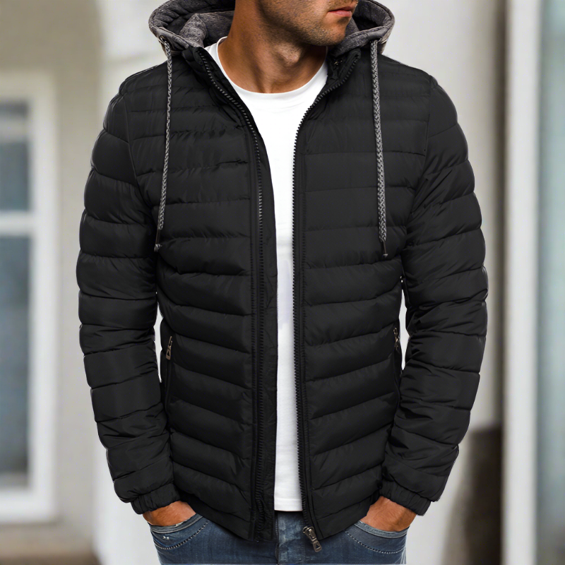 Men's Puffer Jacket Hooded Quilted Warm Casual Winter Coat Navy