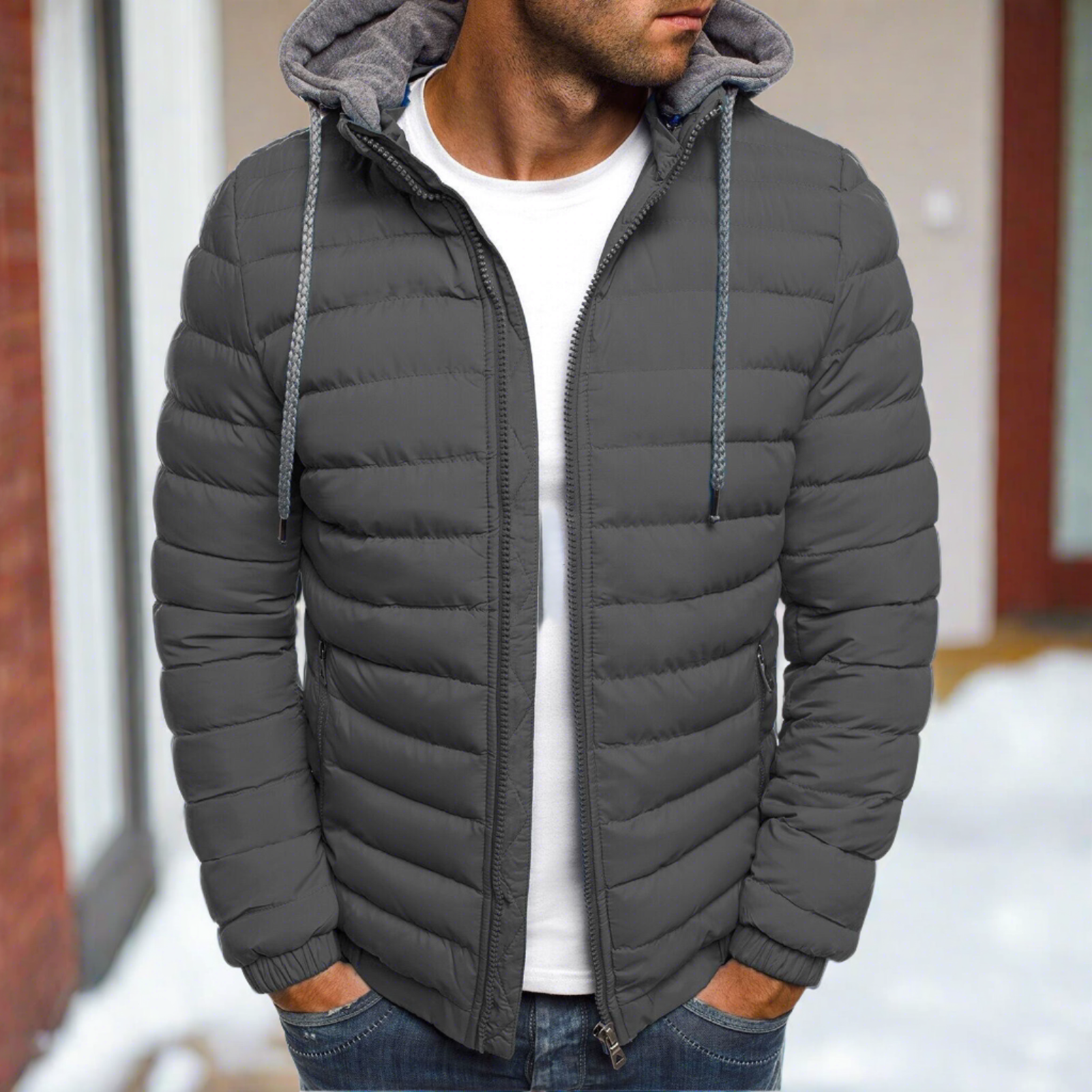 Men's Puffer Jacket Hooded Quilted Warm Casual Winter Coat Navy