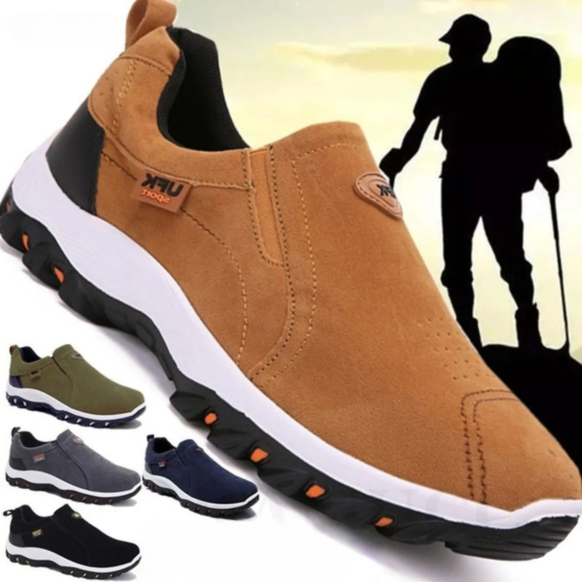 Men's Slip On Hiking Shoes Lightweight Tread Sole Everyday Walking
