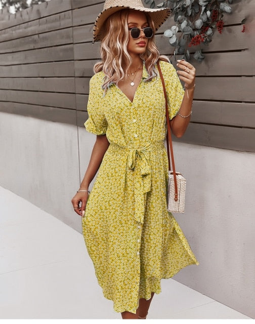 Women's Midi Dress in Yellow
