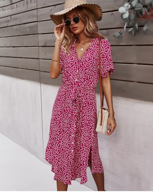 Women's Midi Dress in Dark Pink
