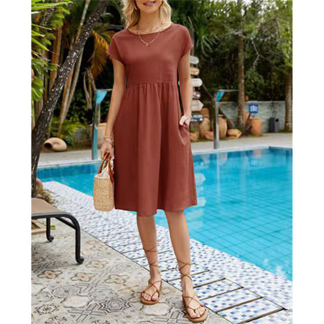 Women's casual midi summer dress in Brown