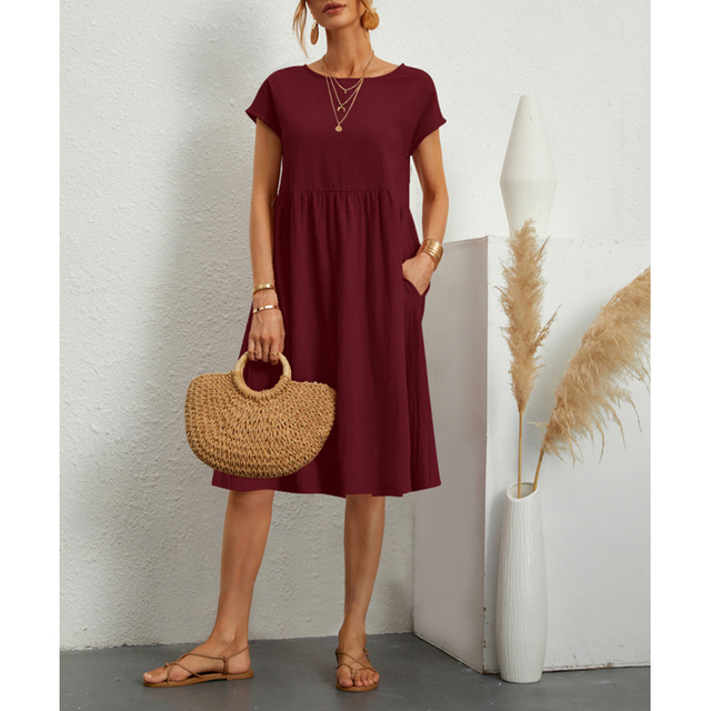 Women's casual midi summer dress in Burgundy