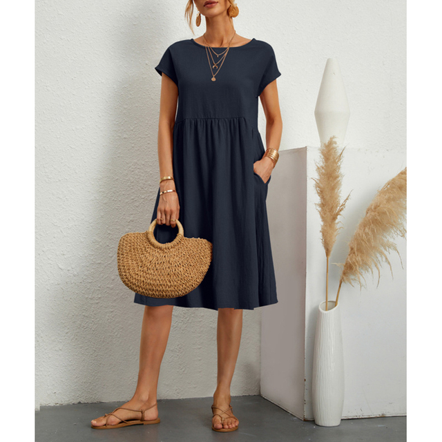 Women's casual midi summer dress in Navy blue