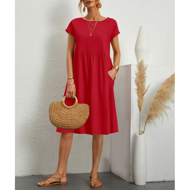 Women's casual midi summer dress in Red