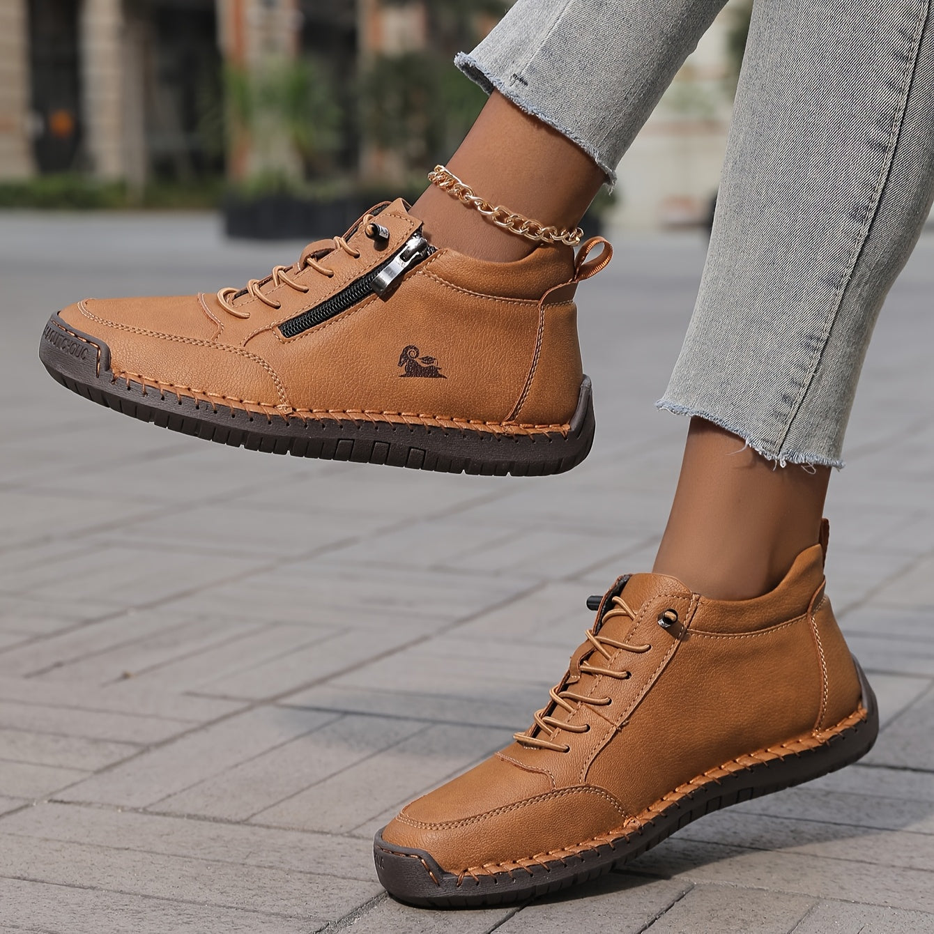Women's Lace-Up Shoes with Side Zip Comfortable Everyday Casual