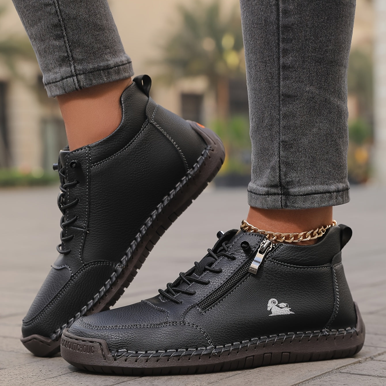 Women's Lace-Up Shoes with Side Zip Comfortable Everyday Casual