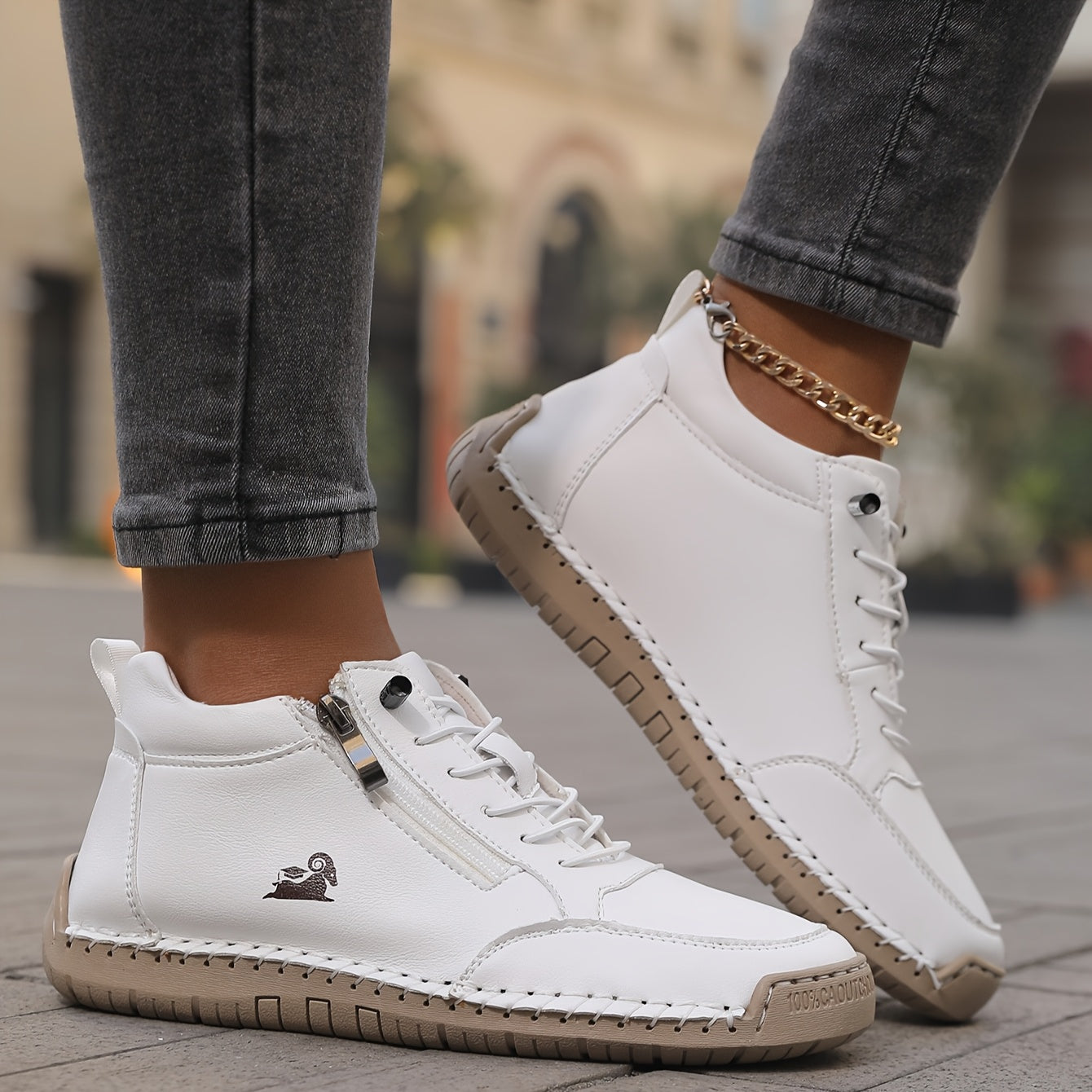 Women's Lace-Up Shoes with Side Zip Comfortable Everyday Casual