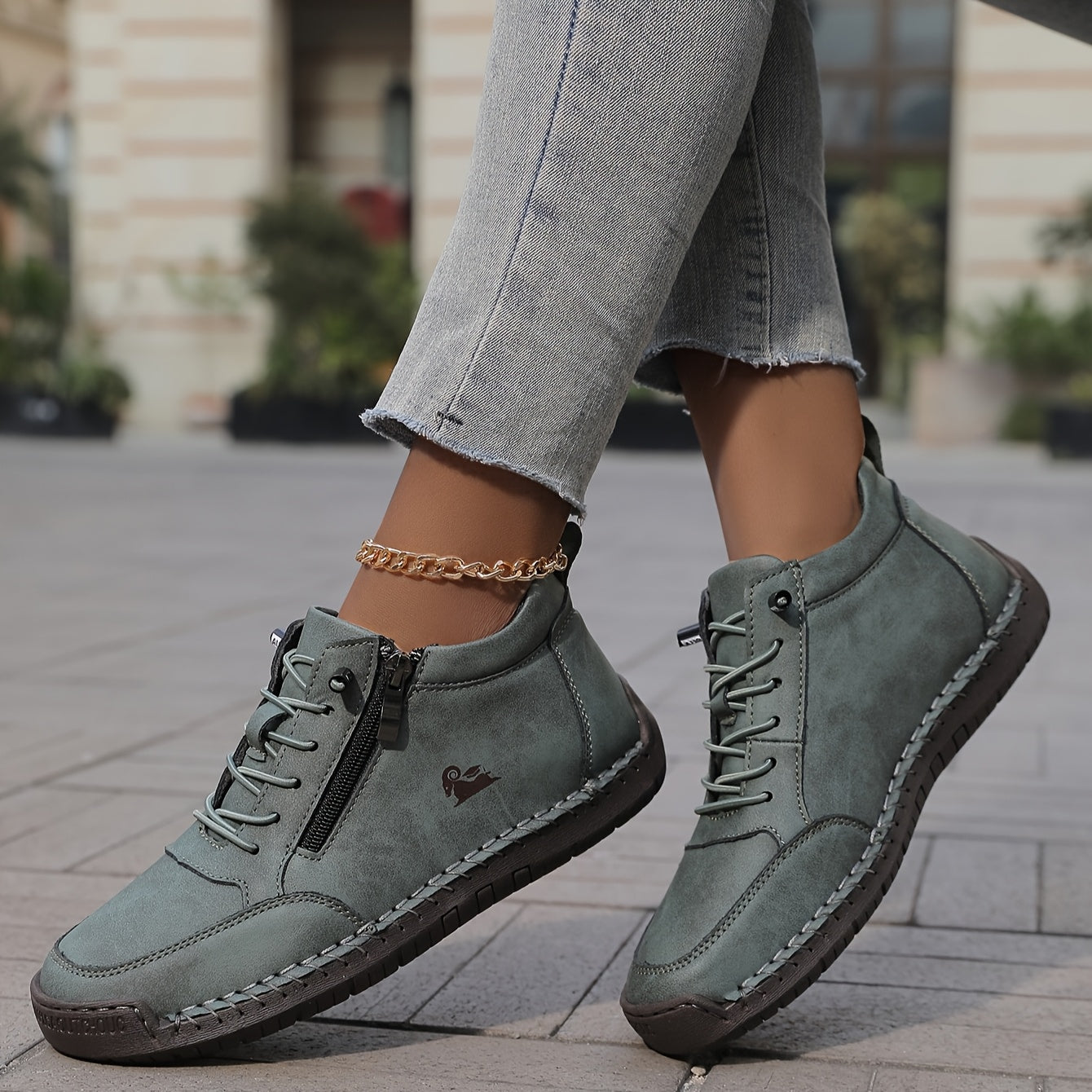 Women's Lace-Up Shoes with Side Zip Comfortable Everyday Casual