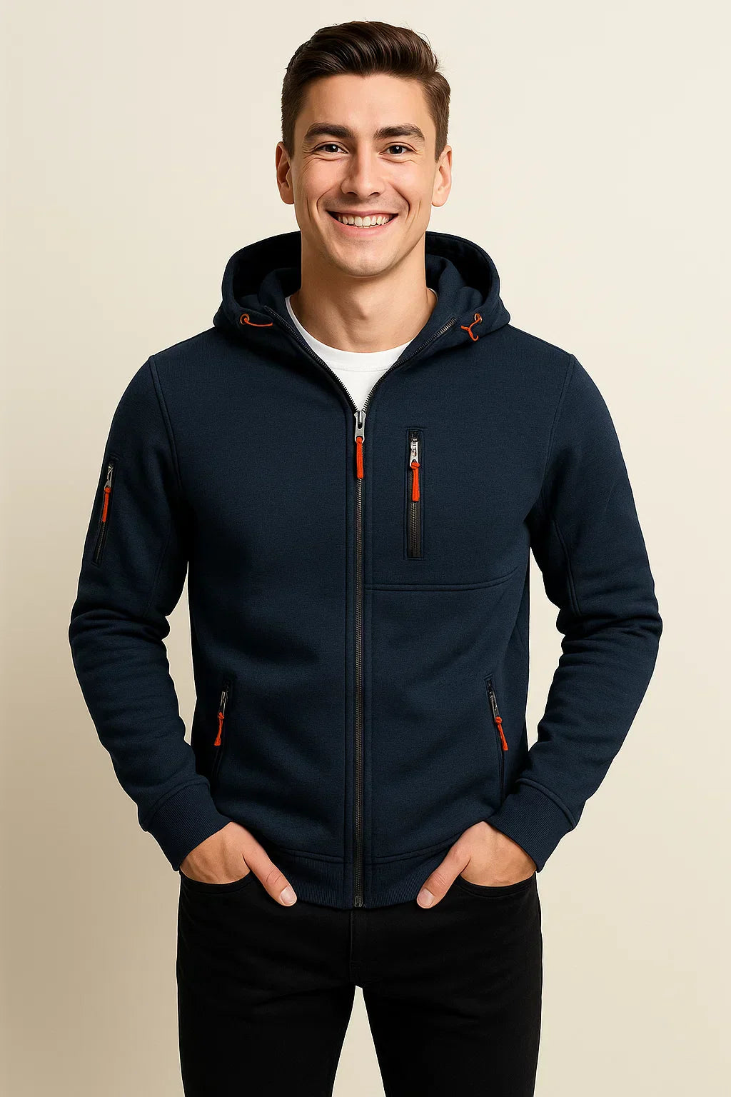 Men's Casual Hoodie Jacket Zip Pockets Lightweight Everyday Outdoor Charcoal