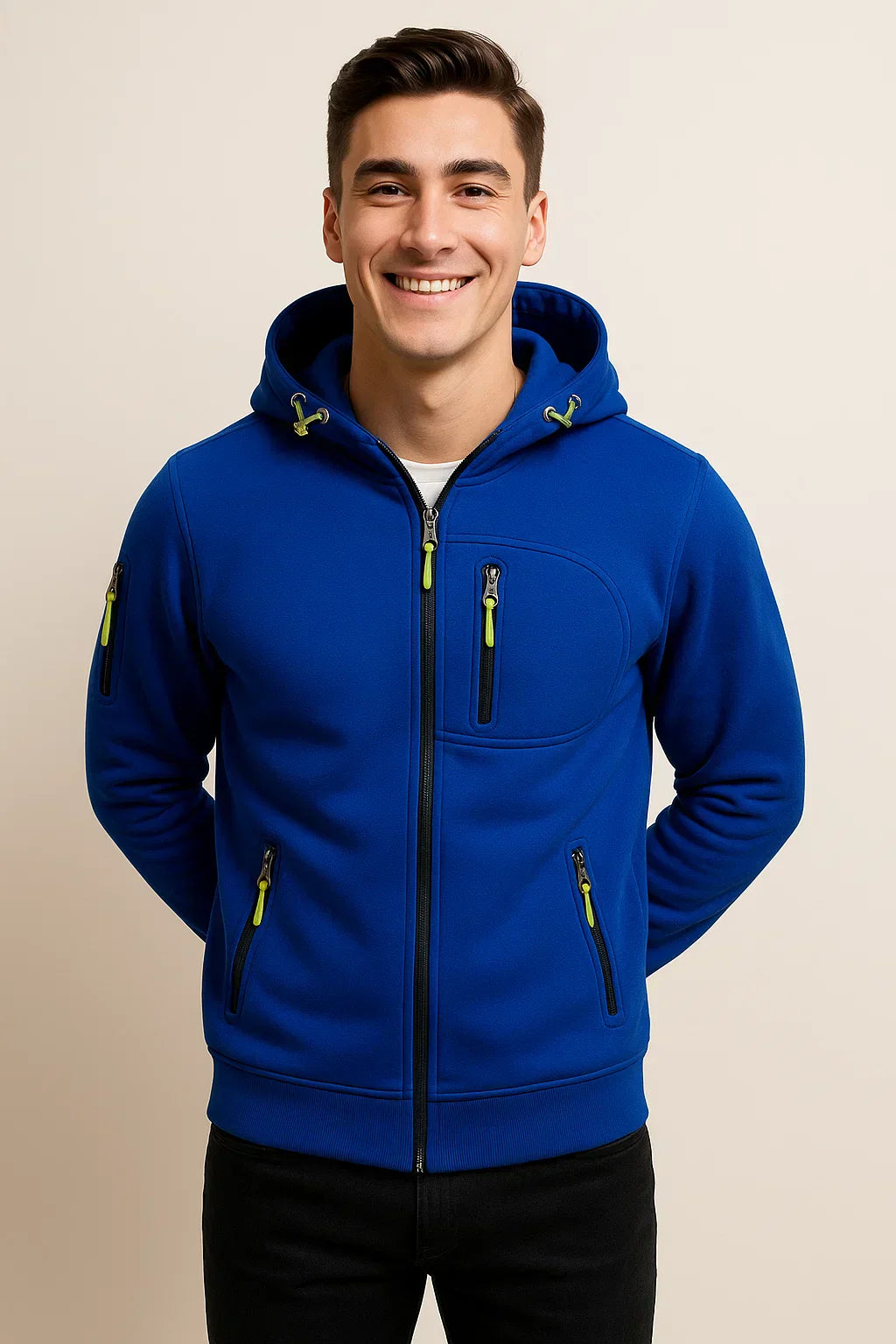 Men's Casual Hoodie Jacket Zip Pockets Lightweight Everyday Outdoor Charcoal