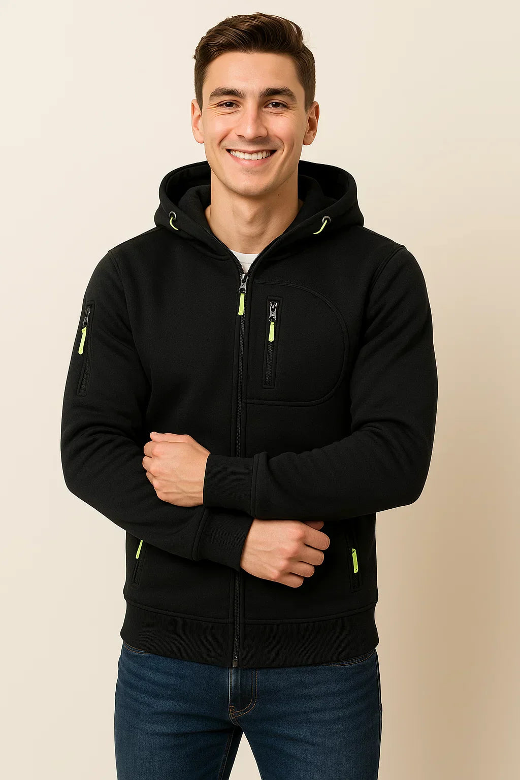 Men's Casual Hoodie Jacket Zip Pockets Lightweight Everyday Outdoor Charcoal