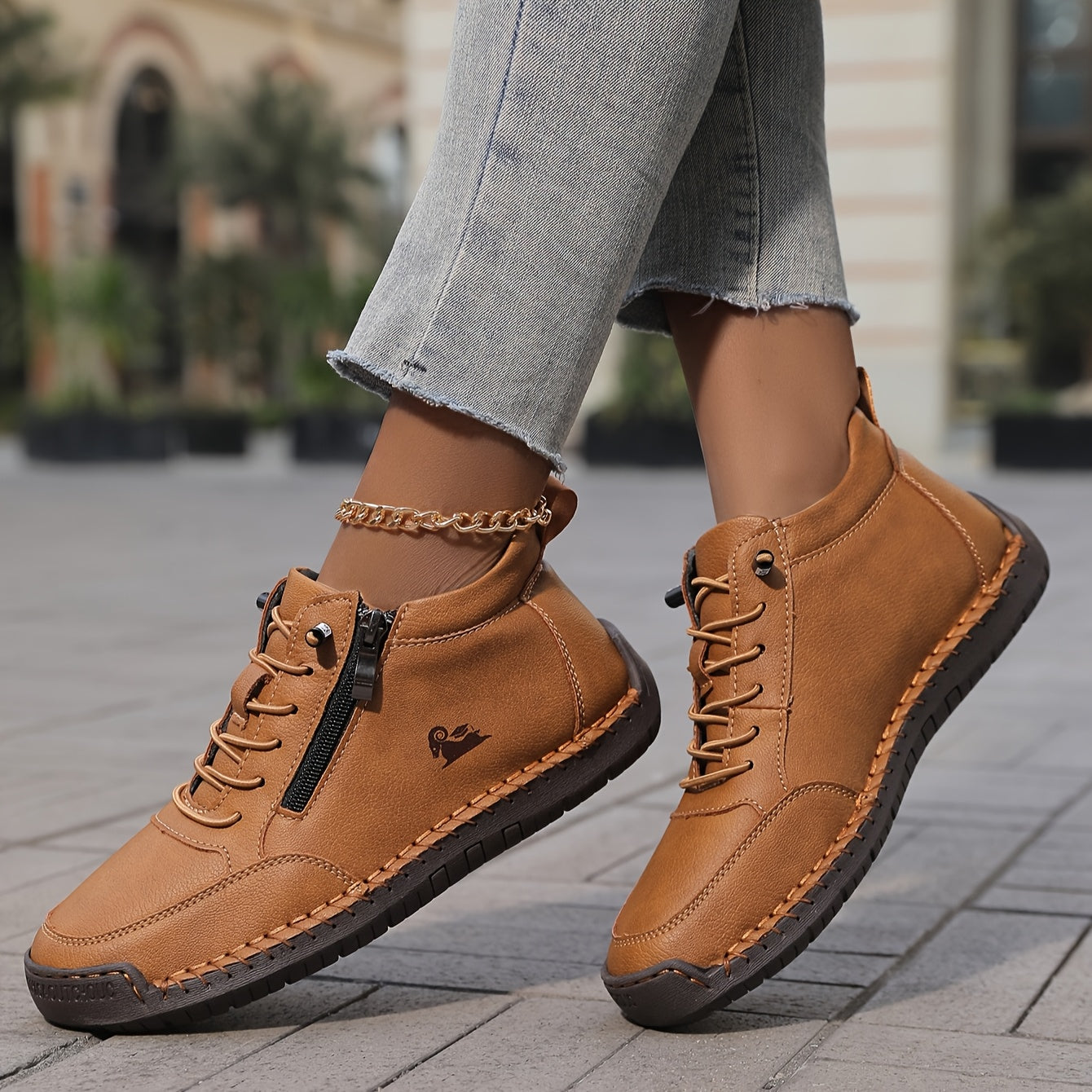 Women's Lace-Up Shoes with Side Zip Comfortable Everyday Casual