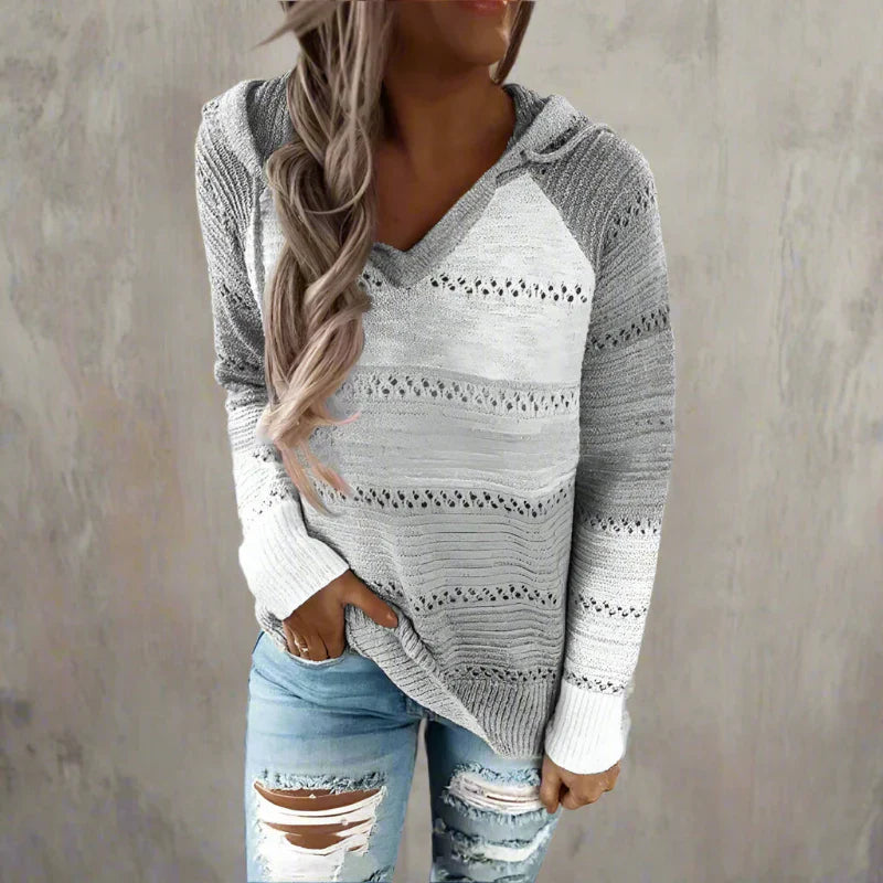 Women's Patchwork Jumper Long Sleeve V-Neck Colour Block Knit