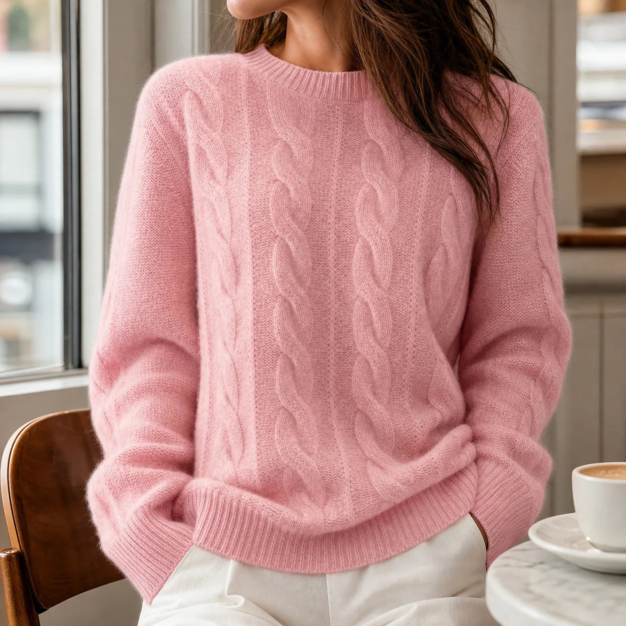 Rose cable knit sweater - lifestyle view