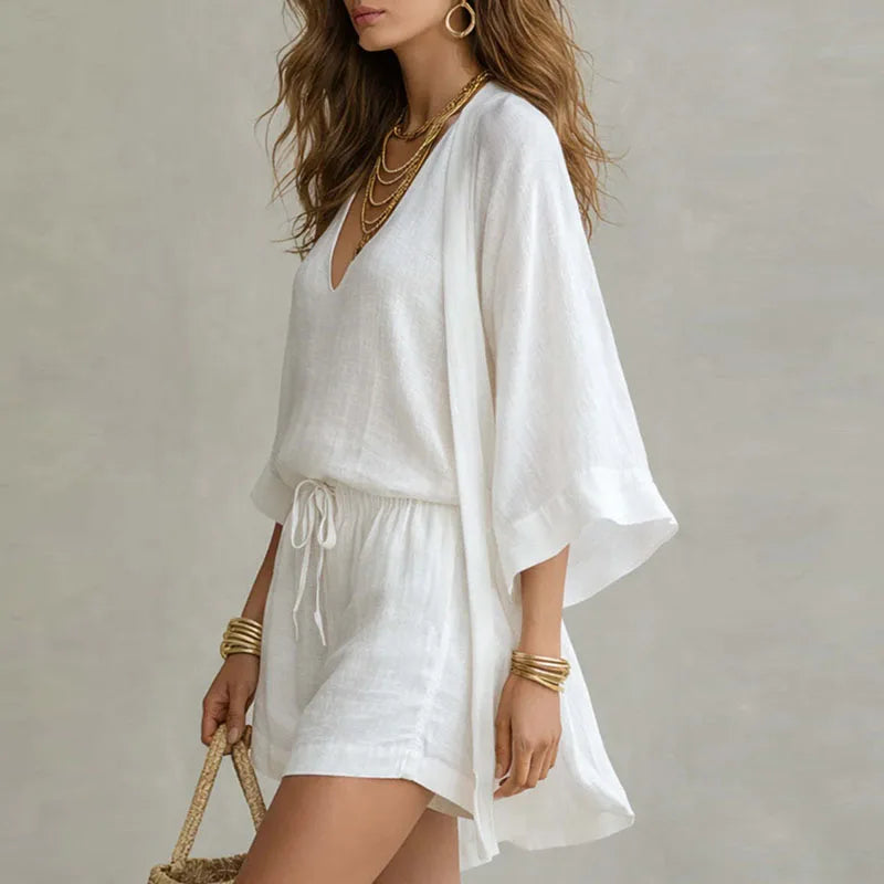casual-3-piece-set-with-v-neck-top-and-kimono-layer-2