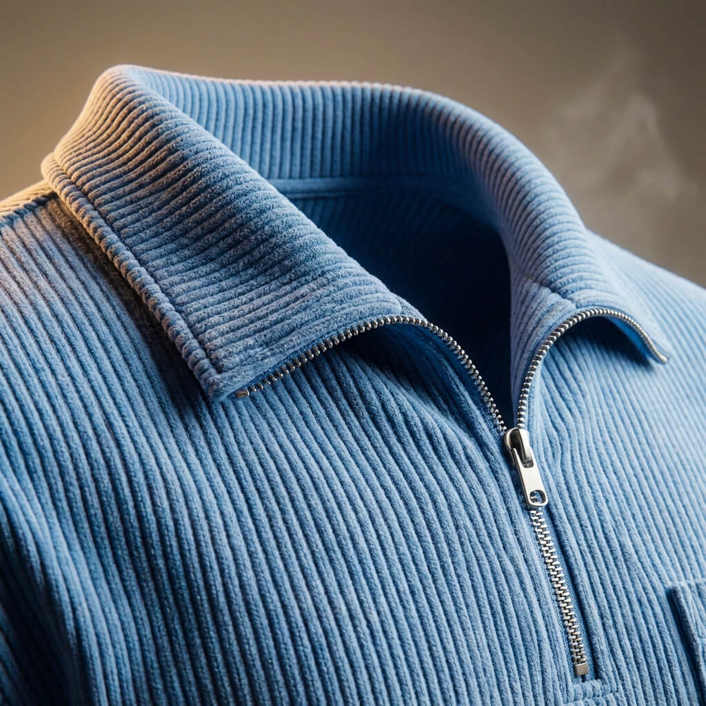 Men's Quarter Zip Polo Neck Jumper Long Sleeve Ribbed Texture Chest Pocket