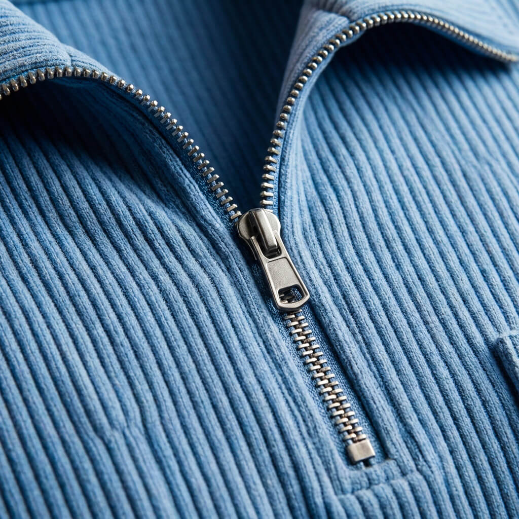 Men's Quarter Zip Polo Neck Jumper Long Sleeve Ribbed Texture Chest Pocket