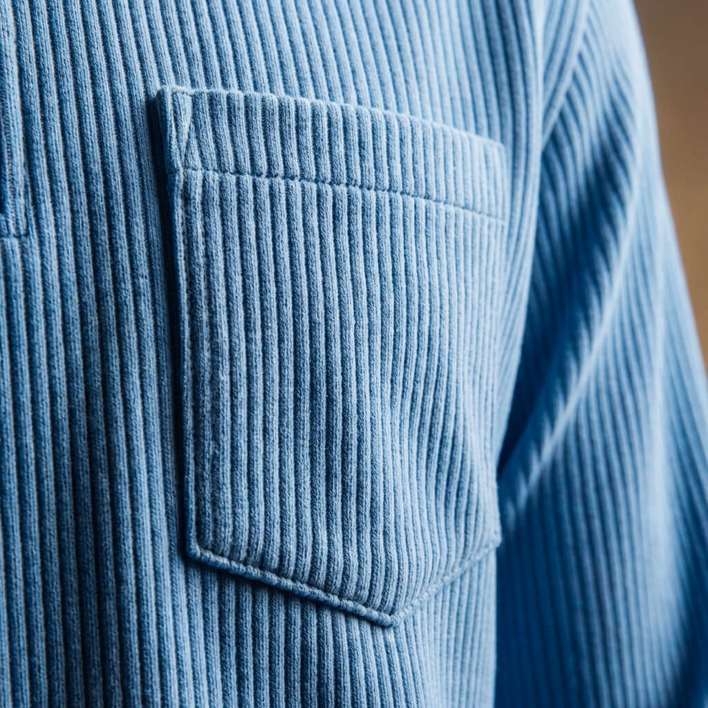 Men's Quarter Zip Polo Neck Jumper Long Sleeve Ribbed Texture Chest Pocket