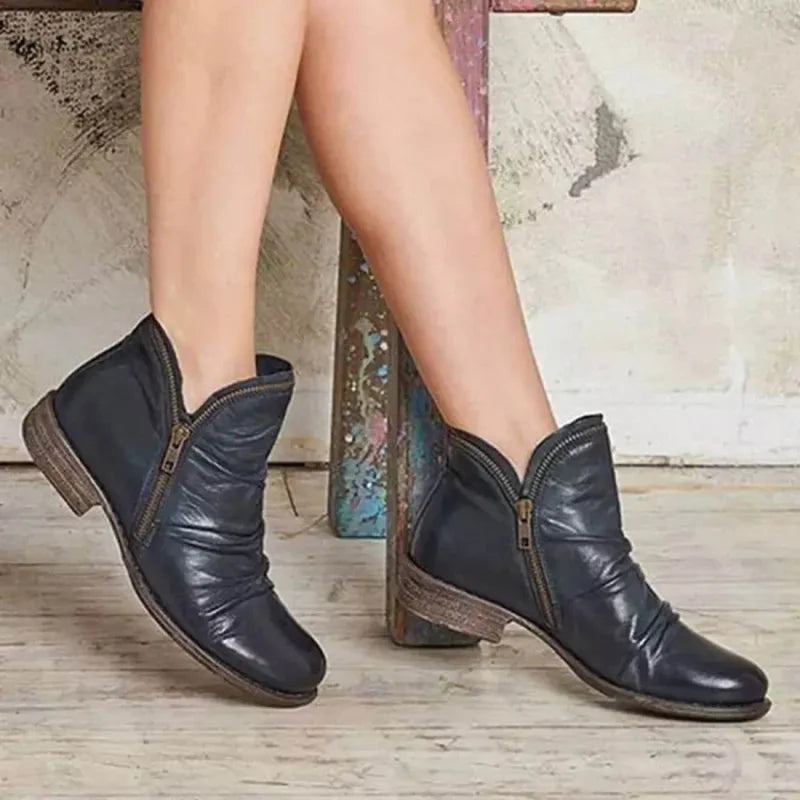 Women's Leather Boots Relaxed Fit Casual Everyday Ankle Boots Brass Buckle