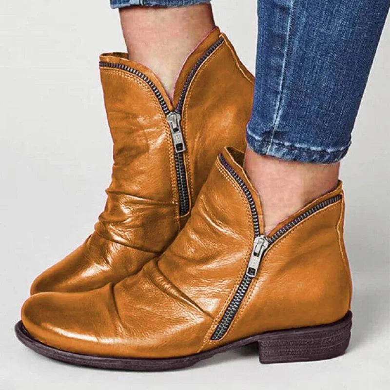Women's Leather Boots Relaxed Fit Casual Everyday Ankle Boots Brass Buckle