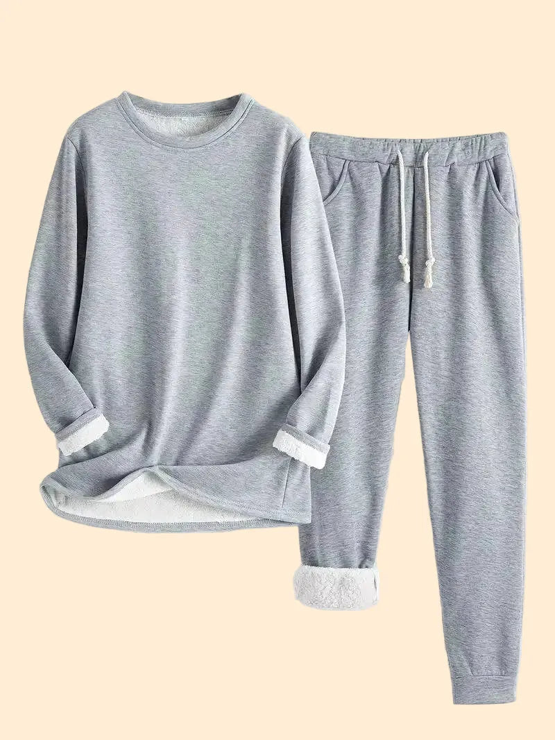 Women's Loungewear Set Oversized Crewneck Top Tapered Joggers Fleece Cuffs