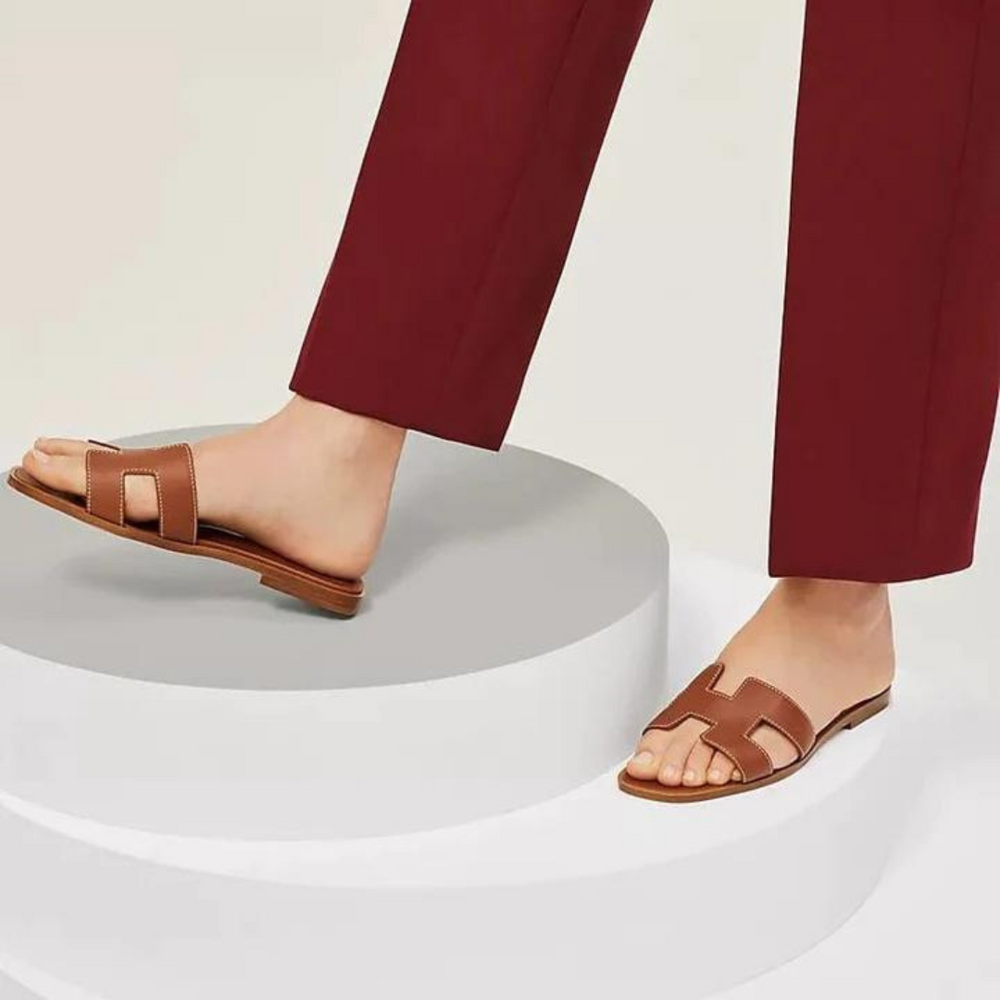 Women's H-Profile Sandals Comfortable Leather Slides Elegant Trendy Footwear