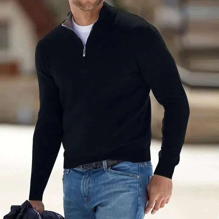 Men's Quarter Zip Jumper Slim Fit Fine Knit Smart Casual Stand Collar