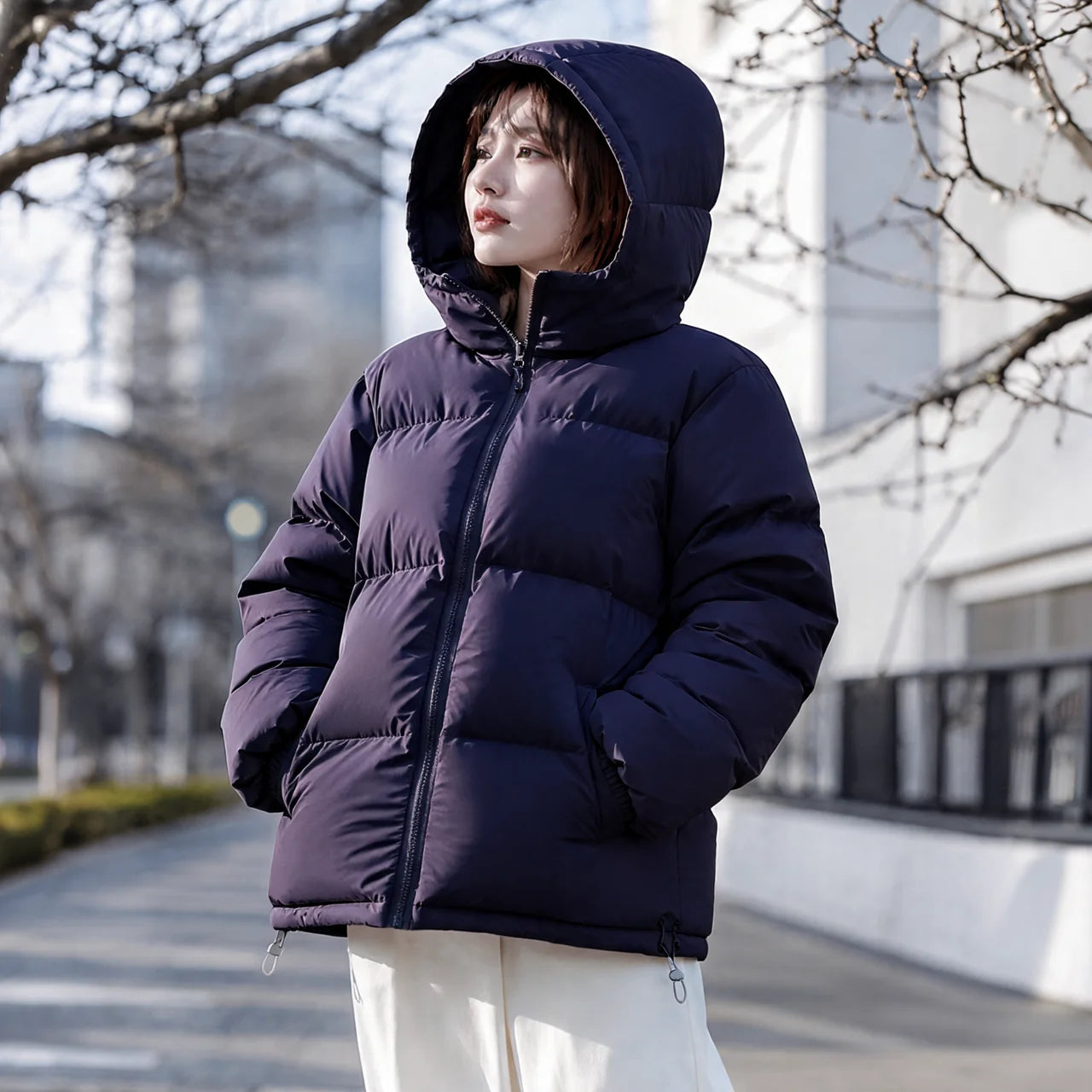Women's Winter Coat with Hood Quilted Padded Warm Stylish