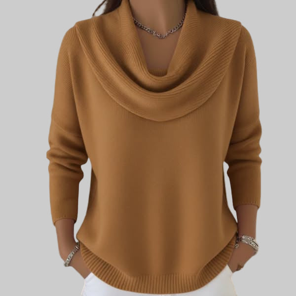 Women's Cowl Neck Sweater Relaxed Fit Soft Knit Warm Casual Pullover Ladies Cosy Long Sleeve Knitwear Elegant Everyday Autumn Winter
