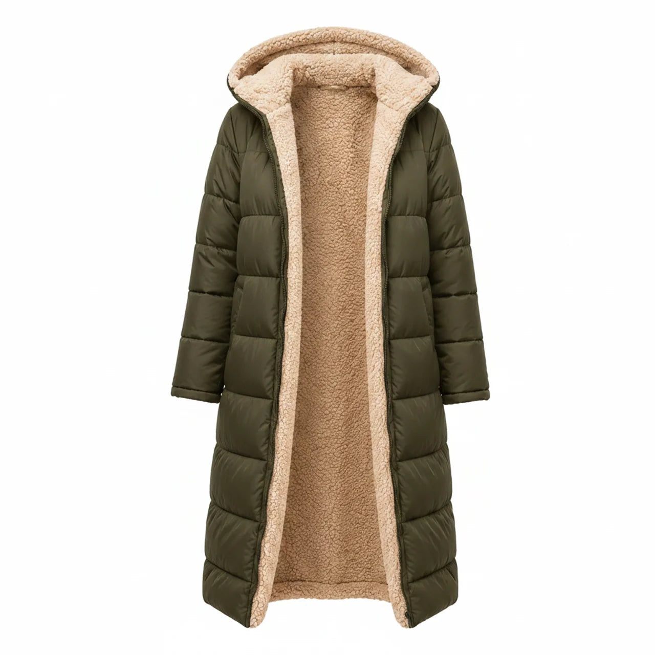 Women's Warm Hooded Winter Longline Puffer Jacket Quilted Coat