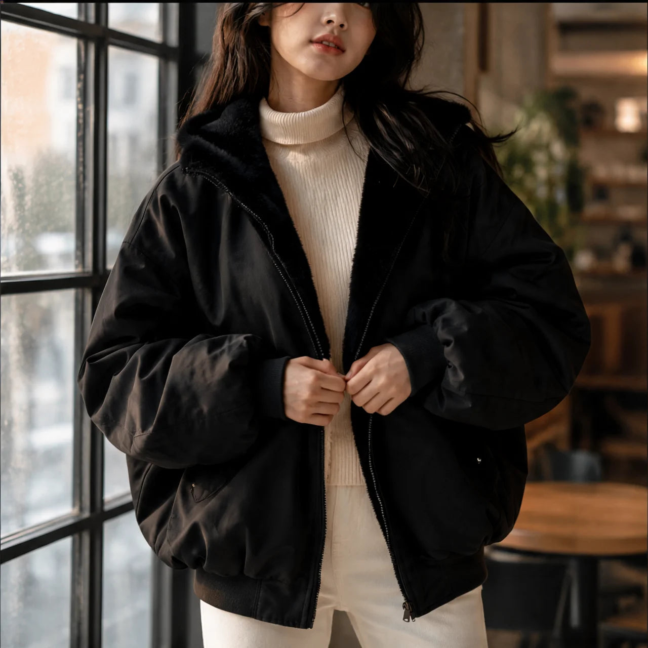 Women's Winter Coat Padded Hood Structured Warm Casual Everyday