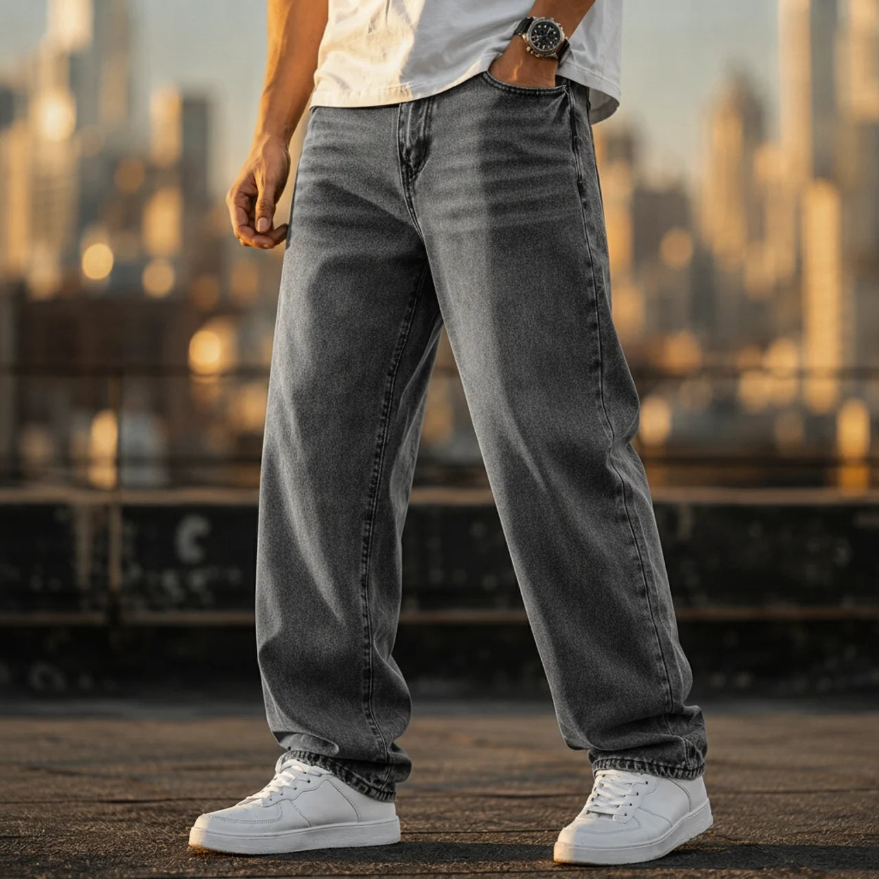 Men's Wide Leg Jeans Casual Winter Style Relaxed Fit Comfortable