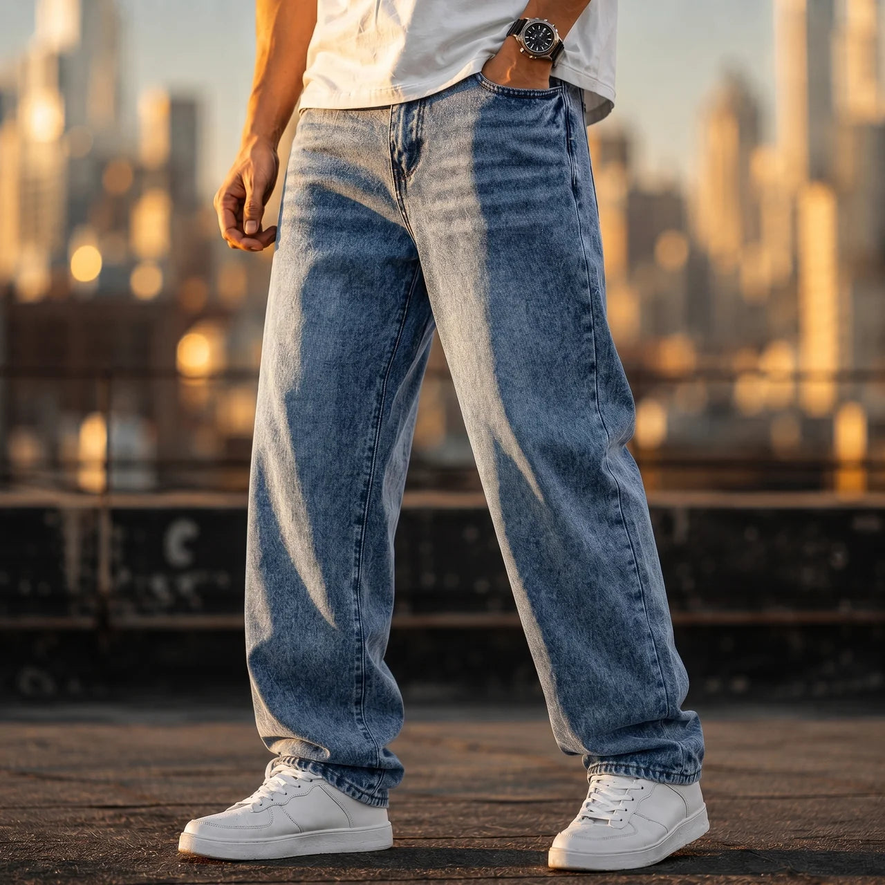 Men's Wide Leg Jeans Casual Winter Style Relaxed Fit Comfortable