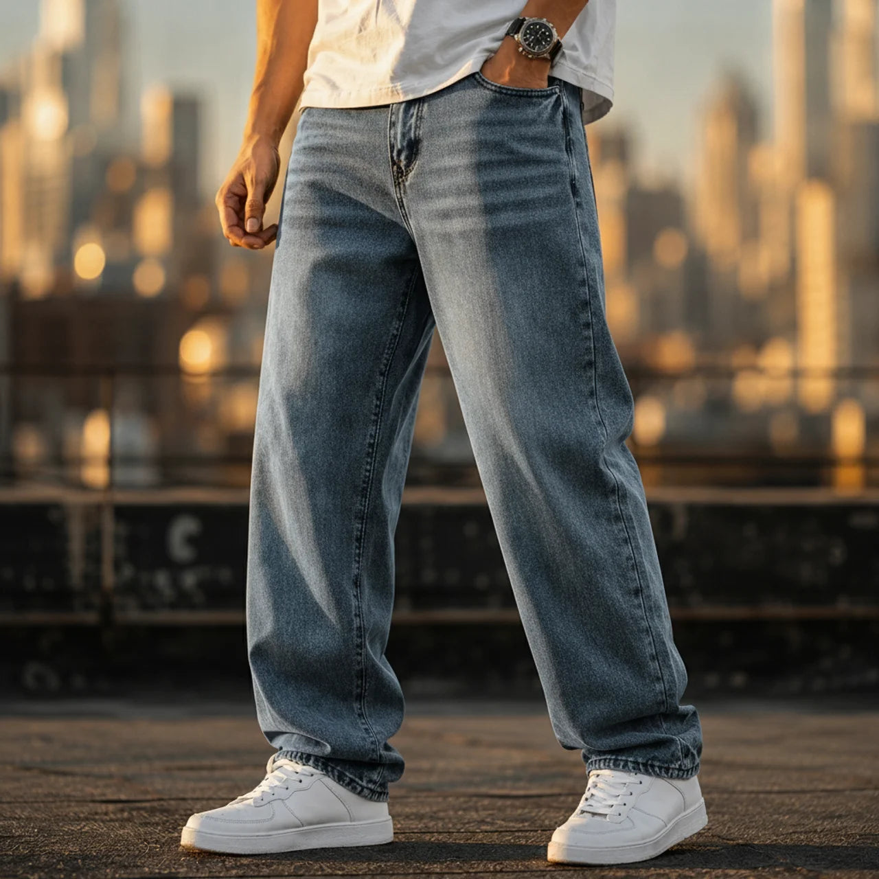 Men's Wide Leg Jeans Casual Winter Style Relaxed Fit Comfortable